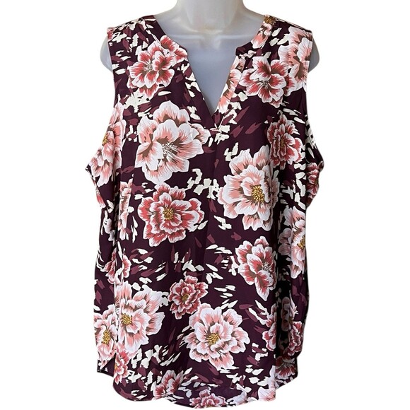 Maurice's Atwood Floral Tank Top Burgundy Combo Sz XXL Business Casual Pullover - Picture 2 of 10